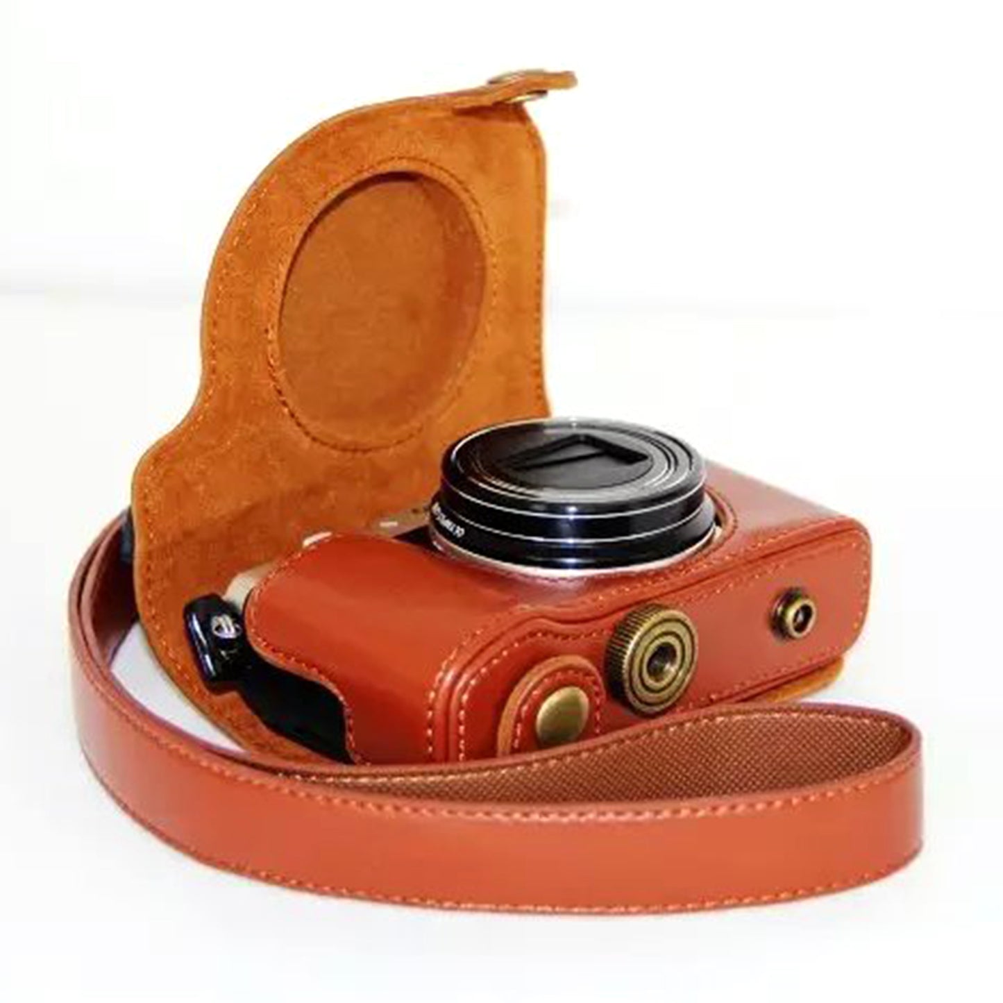 PU Leather Camera Protective Case with Shoulder Strap for Olympus SH-2/SH-1 - Brown