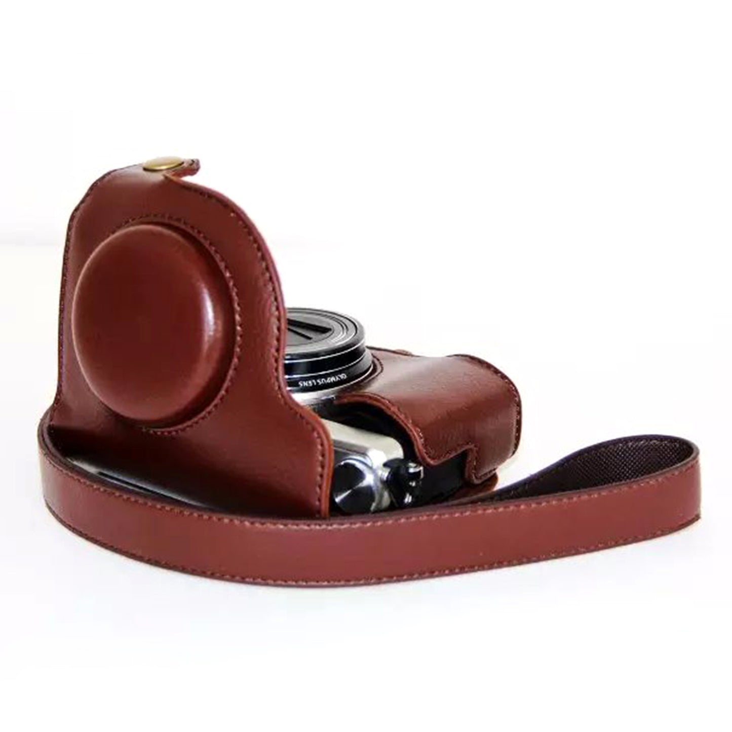 Protective Leather Camera Cover Case with Shoulder Strap for Olympus SH-2/SH-1 - Coffee