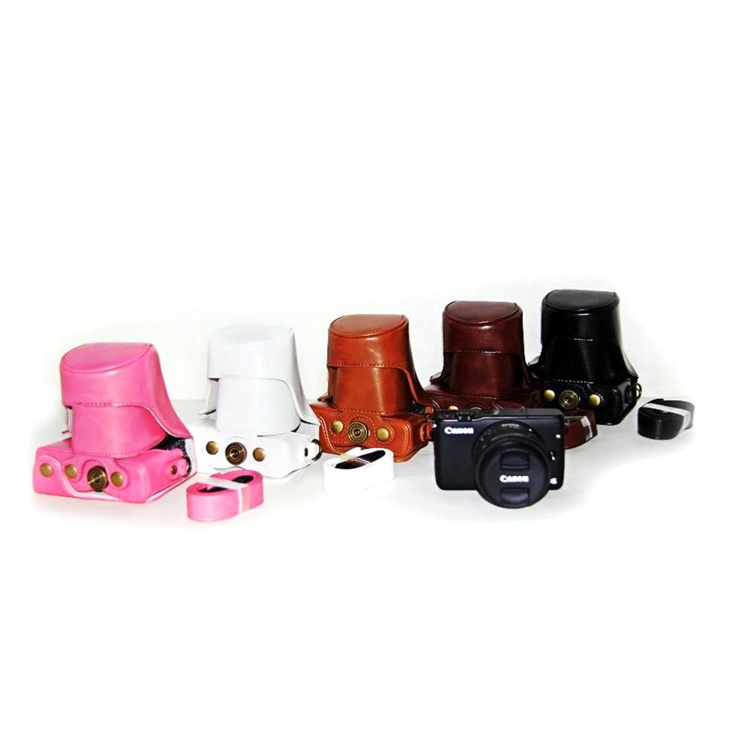 PU Leather Camera Case + Strap for Canon EOSM/EOSM2/EOSM 10 with 15-45mm Lens - Pink