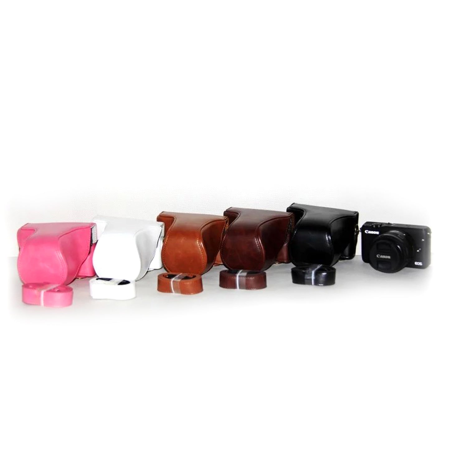 PU Leather Camera Case + Strap for Canon EOSM/EOSM2/EOSM 10 with 15-45mm Lens - Pink