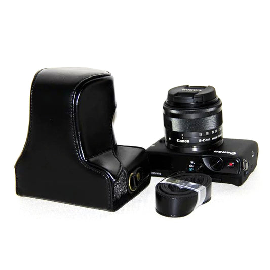 PU Leather Camera Cover + Strap for Canon EOSM/EOSM2/EOSM 10 with 15-45mm Lens - Black