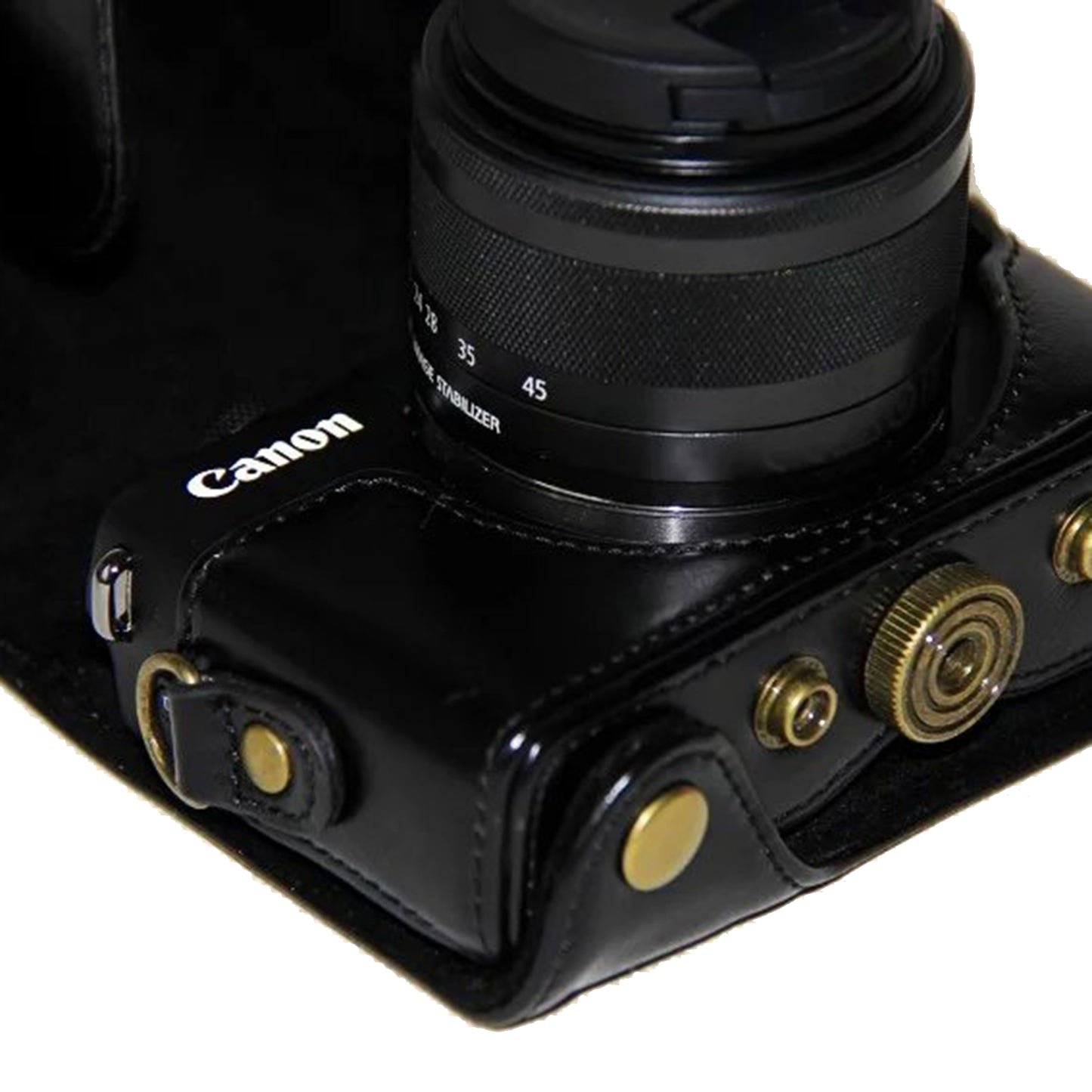 PU Leather Camera Cover + Strap for Canon EOSM/EOSM2/EOSM 10 with 15-45mm Lens - Black