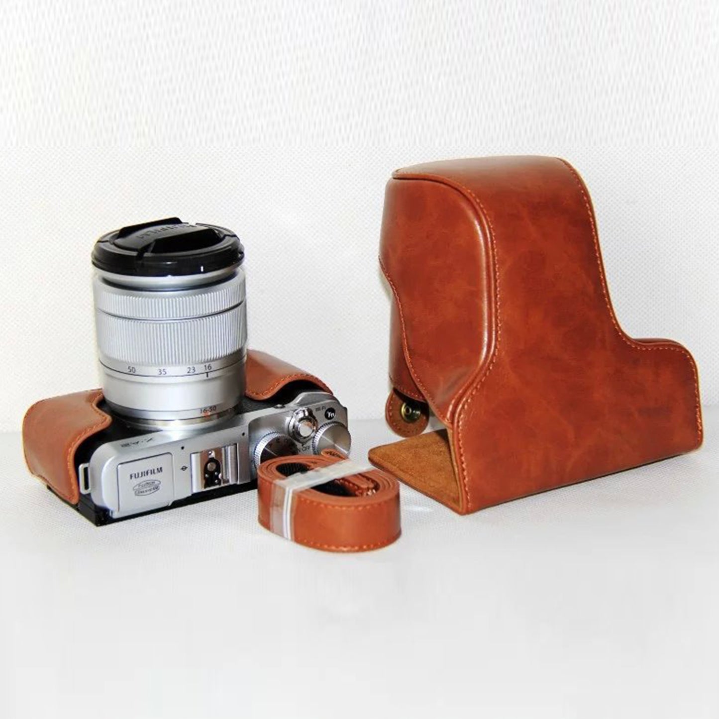 Protective Leather Camera Cover with Shoulder Strap for Fujifilm XM1/XA2/XA1 - Brown