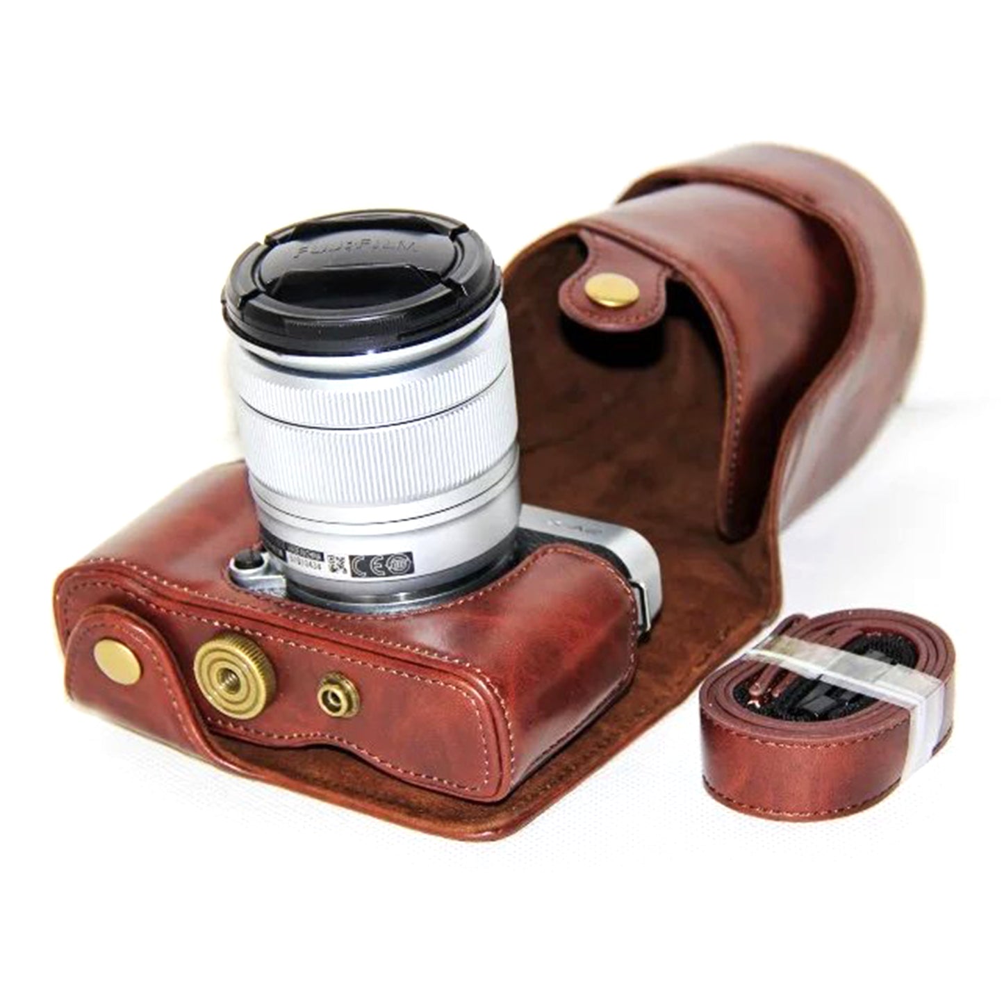 PU Leather Camera Protective Cover Case with Shoulder Strap for Fujifilm XM1/XA2/XA1 - Coffee