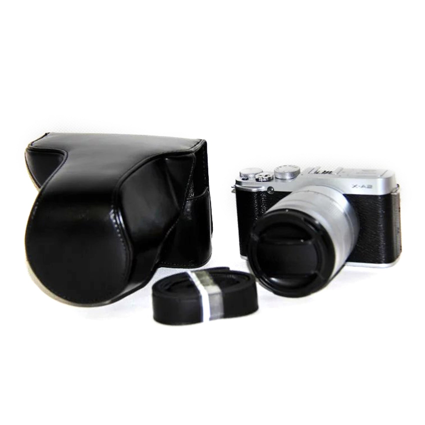 Uniqkart for Fujifilm XM1/XA2/XA1 Protective Leather Case Cover with Shoulder Strap - Black