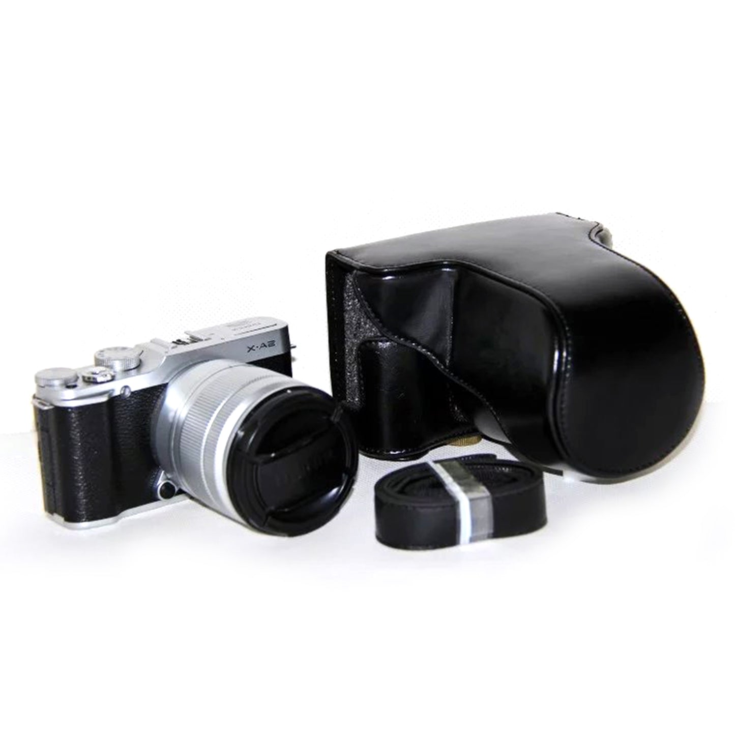 Uniqkart for Fujifilm XM1/XA2/XA1 Protective Leather Case Cover with Shoulder Strap - Black
