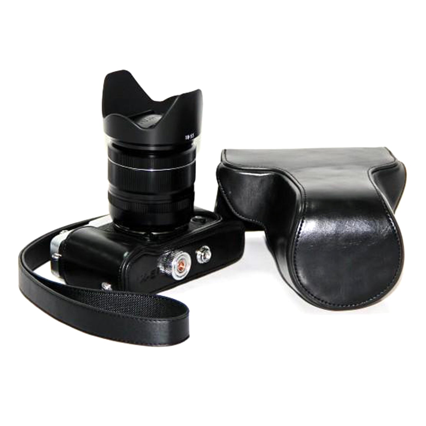 PU Leather Camera Protective Case with Shoulder Strap for Fujifilm X-E1/X-E2 - Black