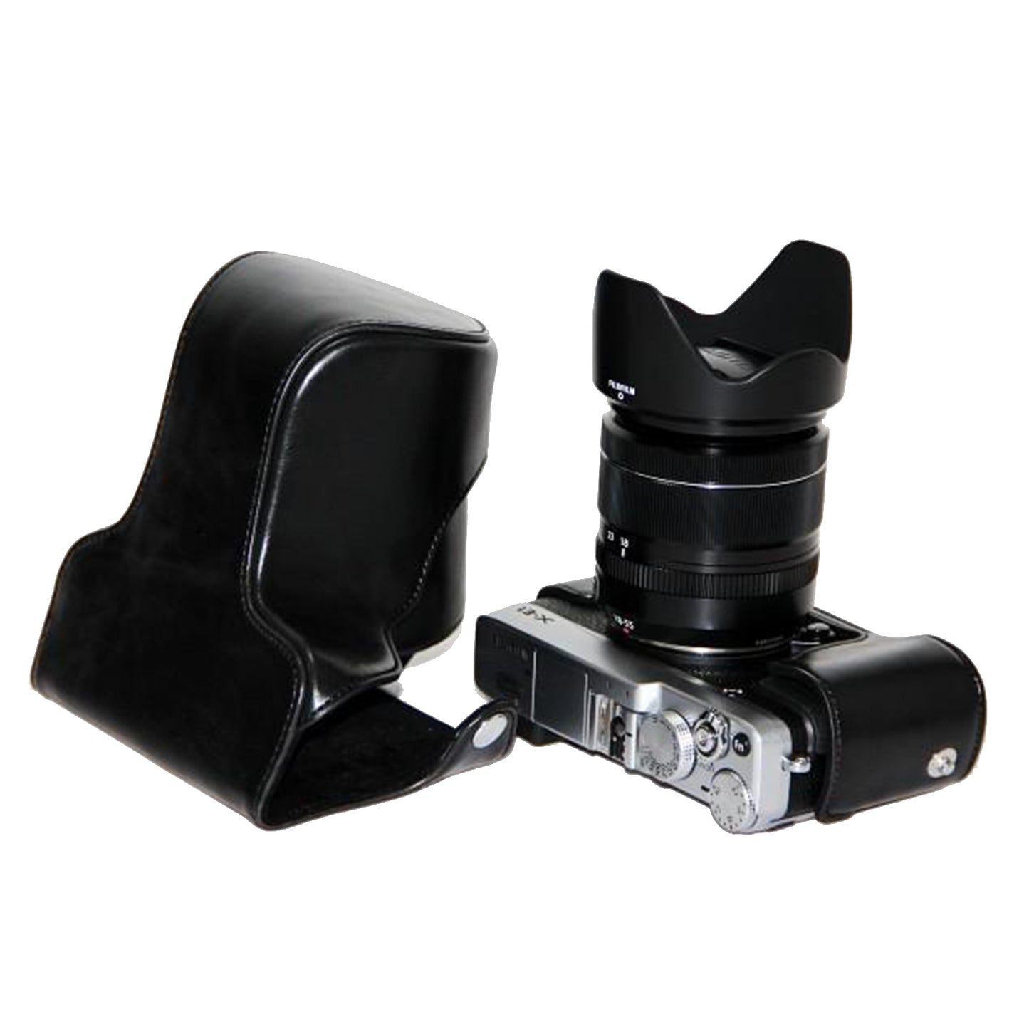 PU Leather Camera Protective Case with Shoulder Strap for Fujifilm X-E1/X-E2 - Black