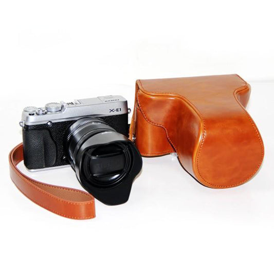 PU Leather Camera Protective Pouch with Shoulder Strap for Fujifilm X-E1/X-E2 - Brown