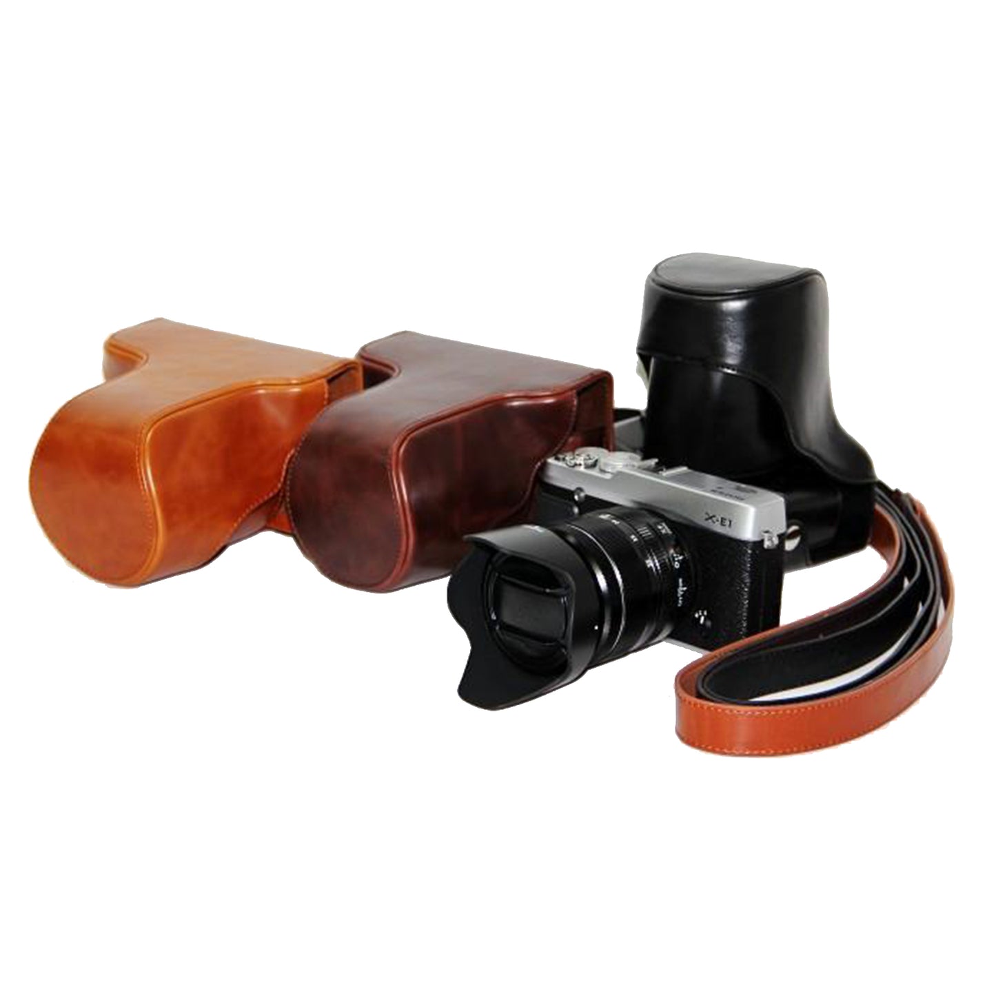 PU Leather Camera Protective Pouch with Shoulder Strap for Fujifilm X-E1/X-E2 - Brown