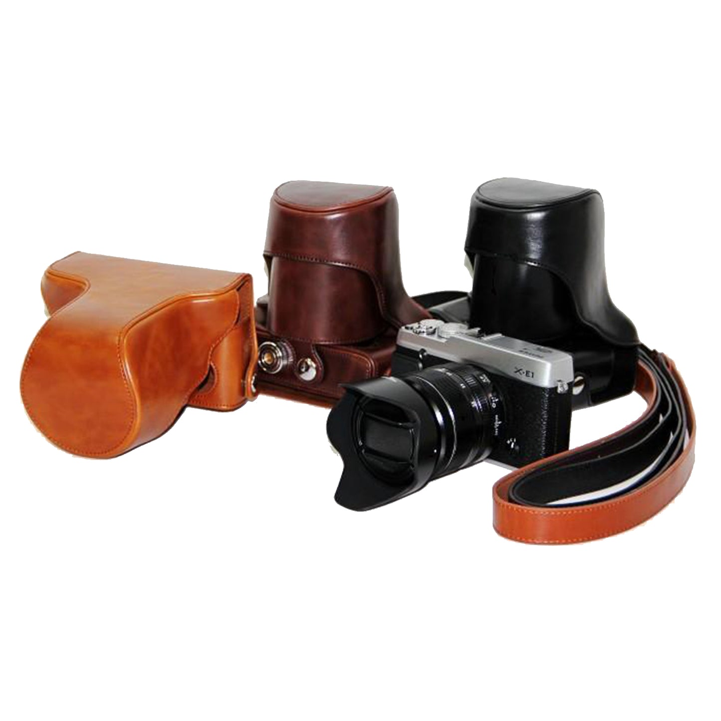 PU Leather Camera Protective Pouch with Shoulder Strap for Fujifilm X-E1/X-E2 - Brown
