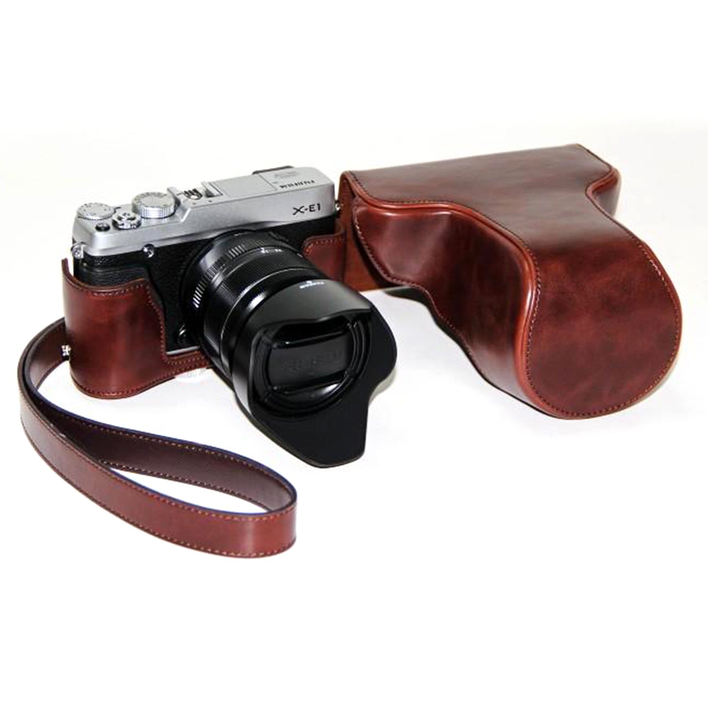 PU Leather Camera Protective Bag + Strap for Fujifilm X-E1/X-E2 - Coffee