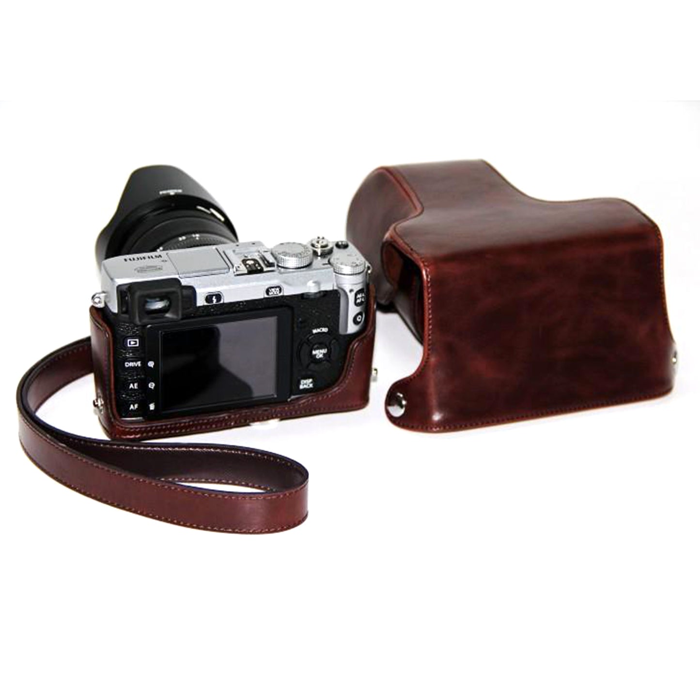 PU Leather Camera Protective Bag + Strap for Fujifilm X-E1/X-E2 - Coffee