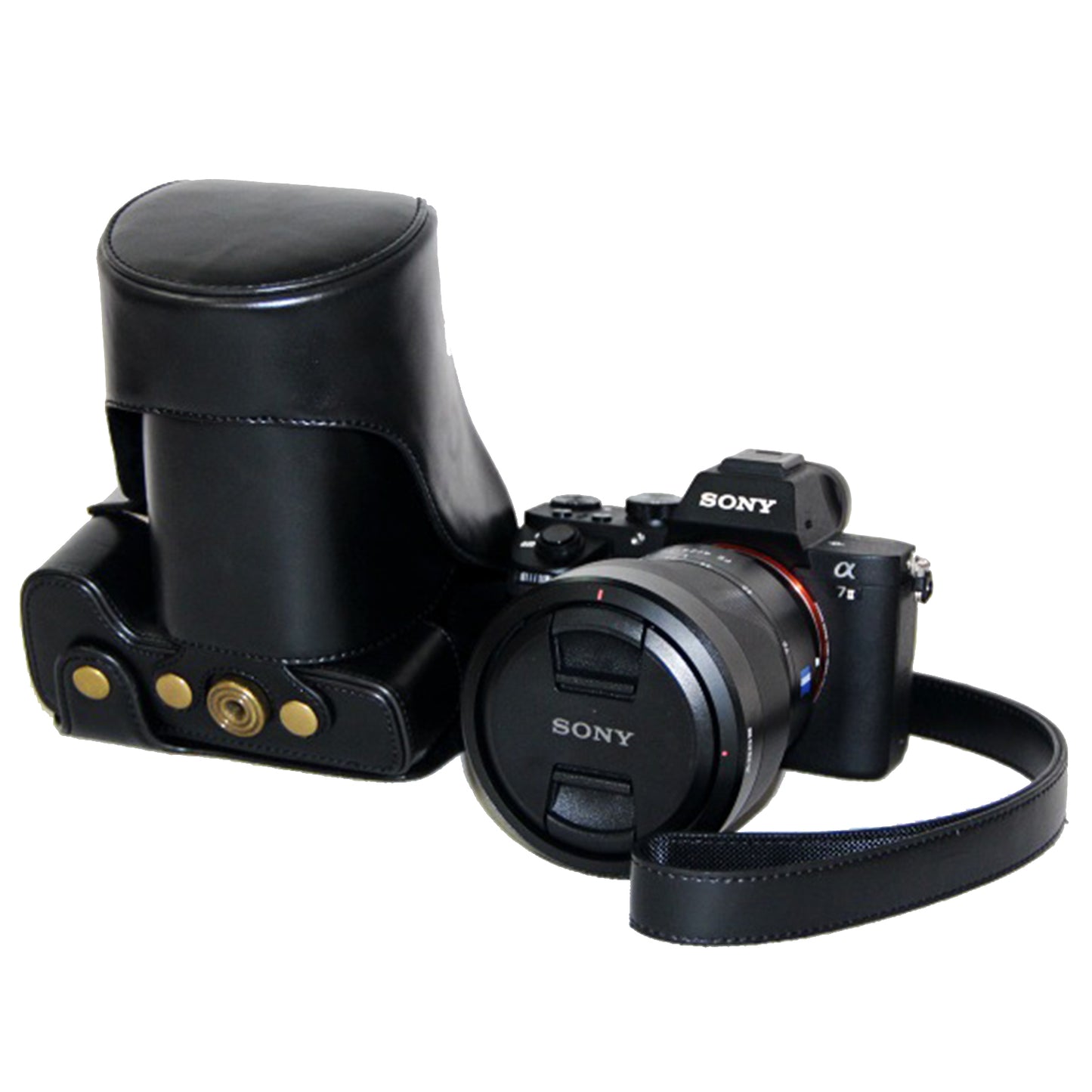 PU Leather Camera Protective Case with Shoulder Strap for Sony ILCE-7II/a7II/a7m2 - Black