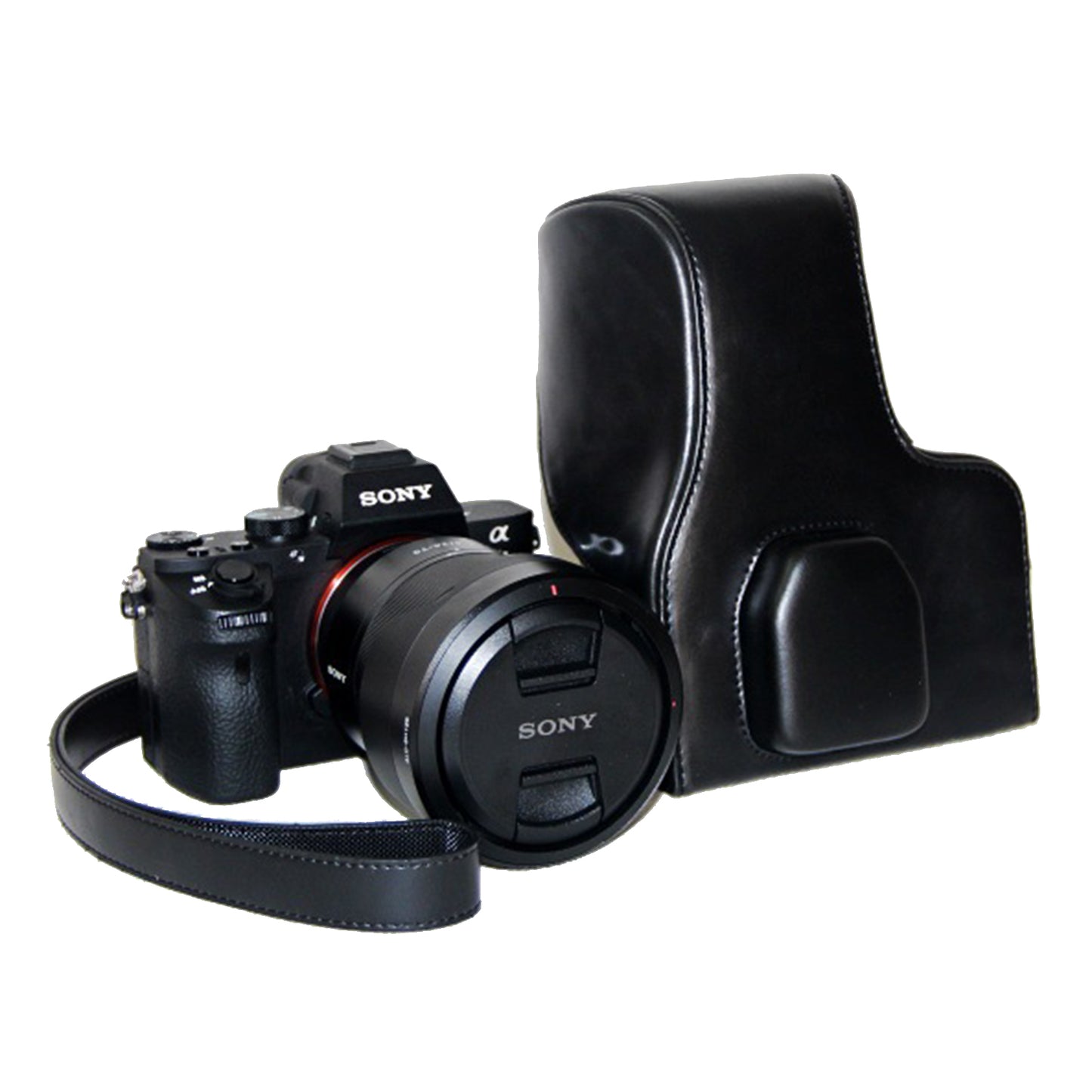 PU Leather Camera Protective Case with Shoulder Strap for Sony ILCE-7II/a7II/a7m2 - Black