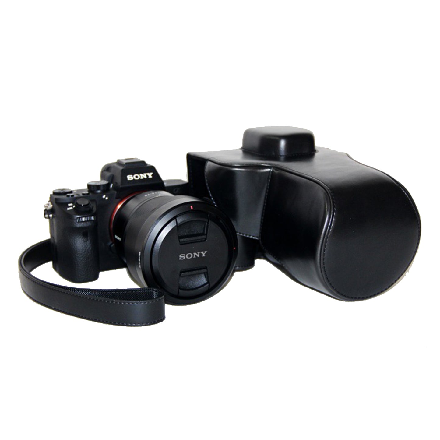 PU Leather Camera Protective Case with Shoulder Strap for Sony ILCE-7II/a7II/a7m2 - Black