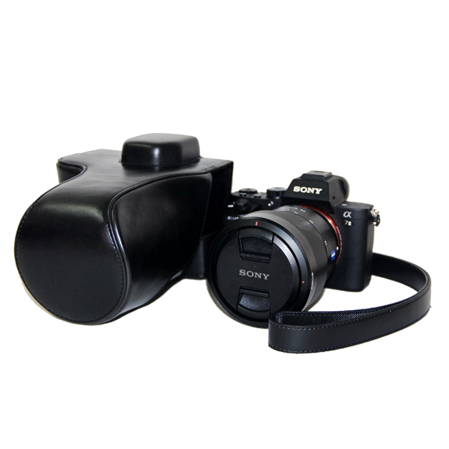 PU Leather Camera Protective Case with Shoulder Strap for Sony ILCE-7II/a7II/a7m2 - Black