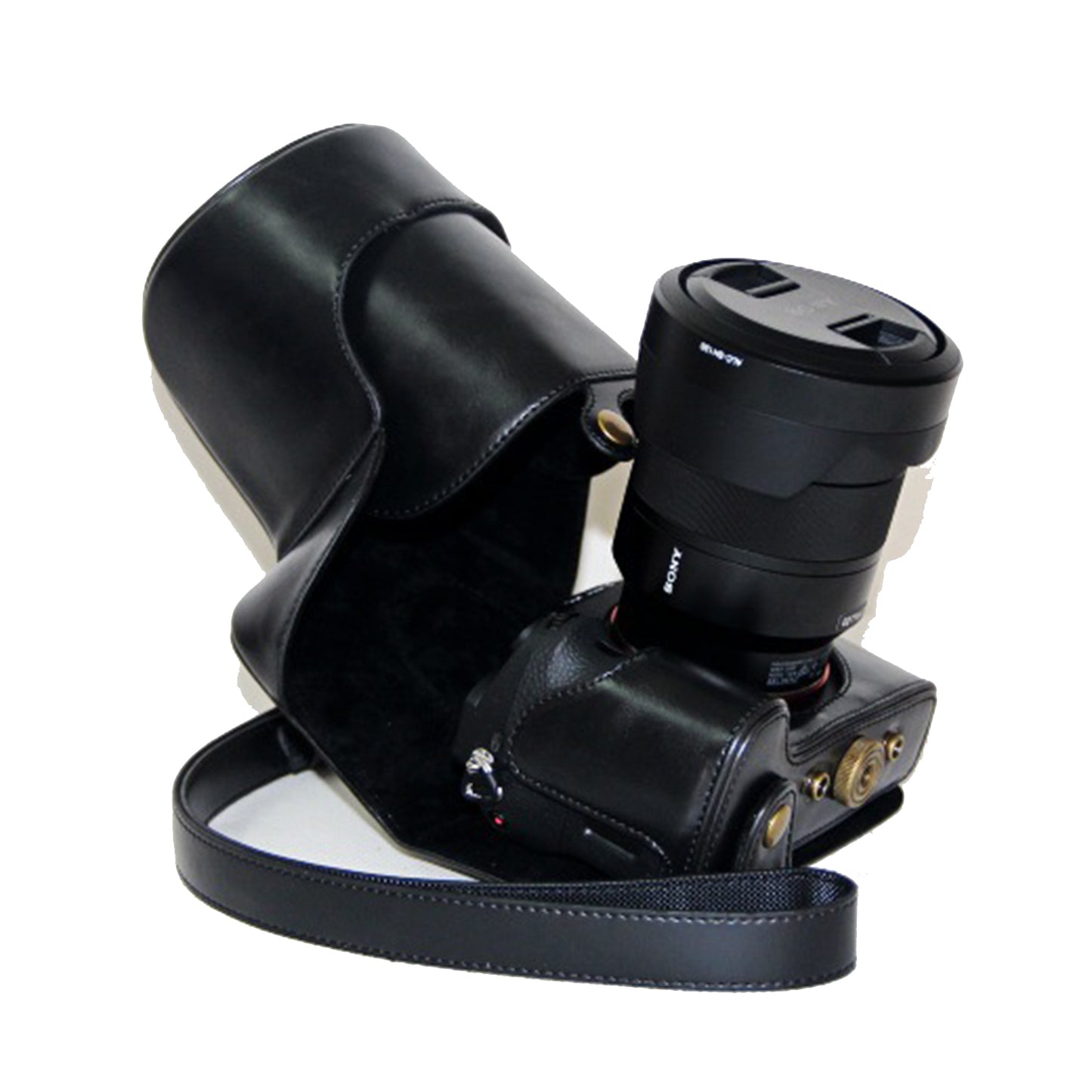 PU Leather Camera Protective Case with Shoulder Strap for Sony ILCE-7II/a7II/a7m2 - Black