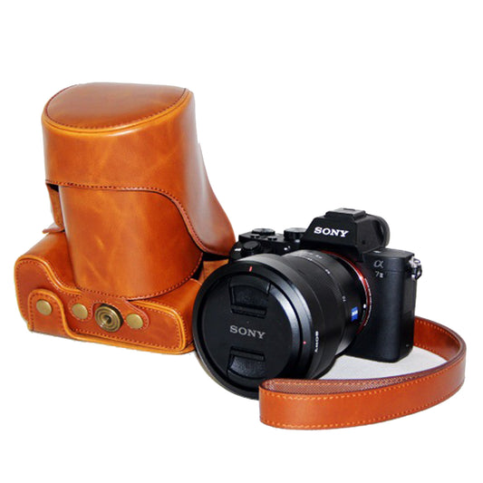 PU Leather Camera Protector Pouch + Shoulder Strap for Sony ILCE-7II/a7II/a7m2 - Brown