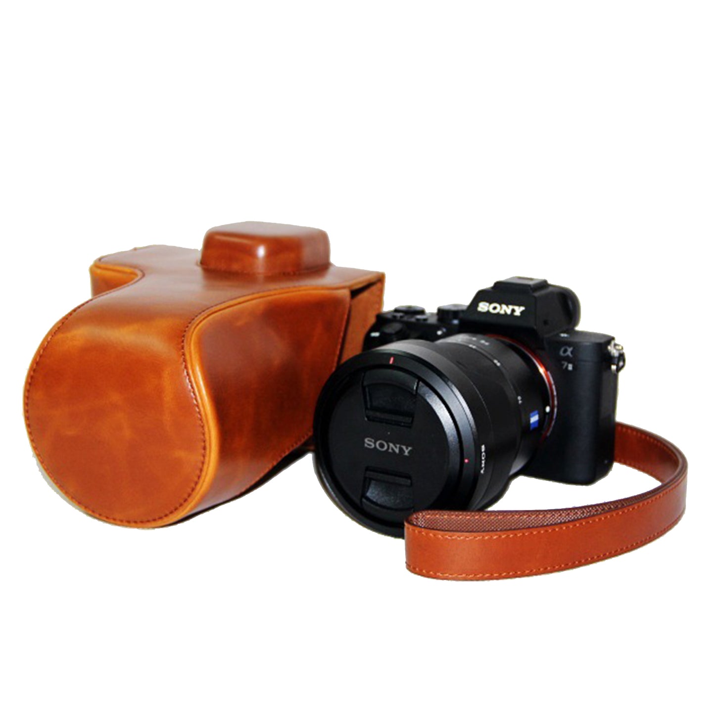 PU Leather Camera Protector Pouch + Shoulder Strap for Sony ILCE-7II/a7II/a7m2 - Brown