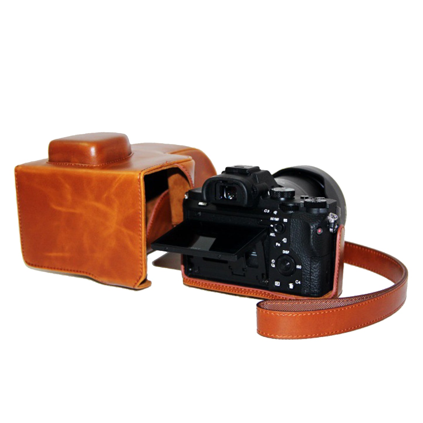 PU Leather Camera Protector Pouch + Shoulder Strap for Sony ILCE-7II/a7II/a7m2 - Brown