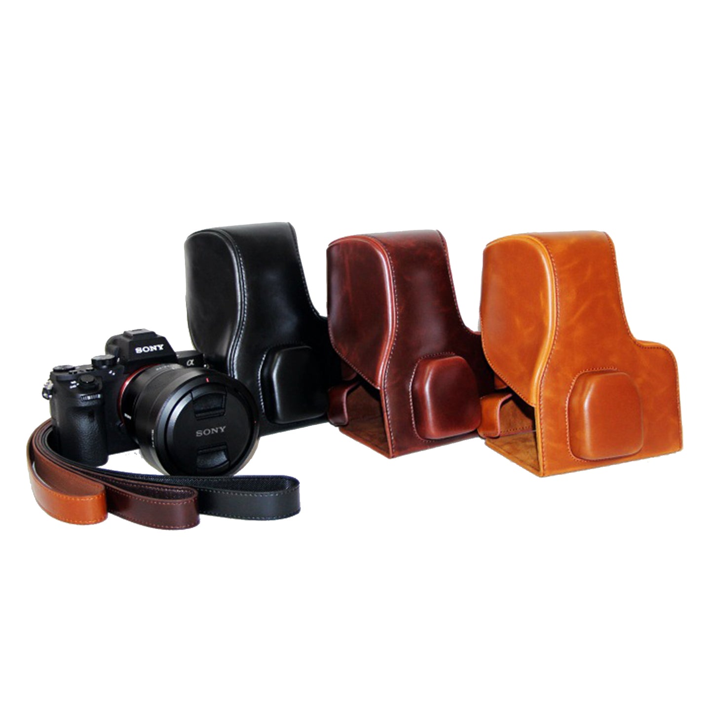 PU Leather Camera Protector Pouch + Shoulder Strap for Sony ILCE-7II/a7II/a7m2 - Brown