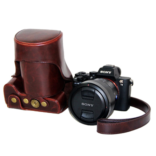 PU Leather Camera Protective Bag with Shoulder Strap for Sony ILCE-7II/a7II/a7m2 - Coffee