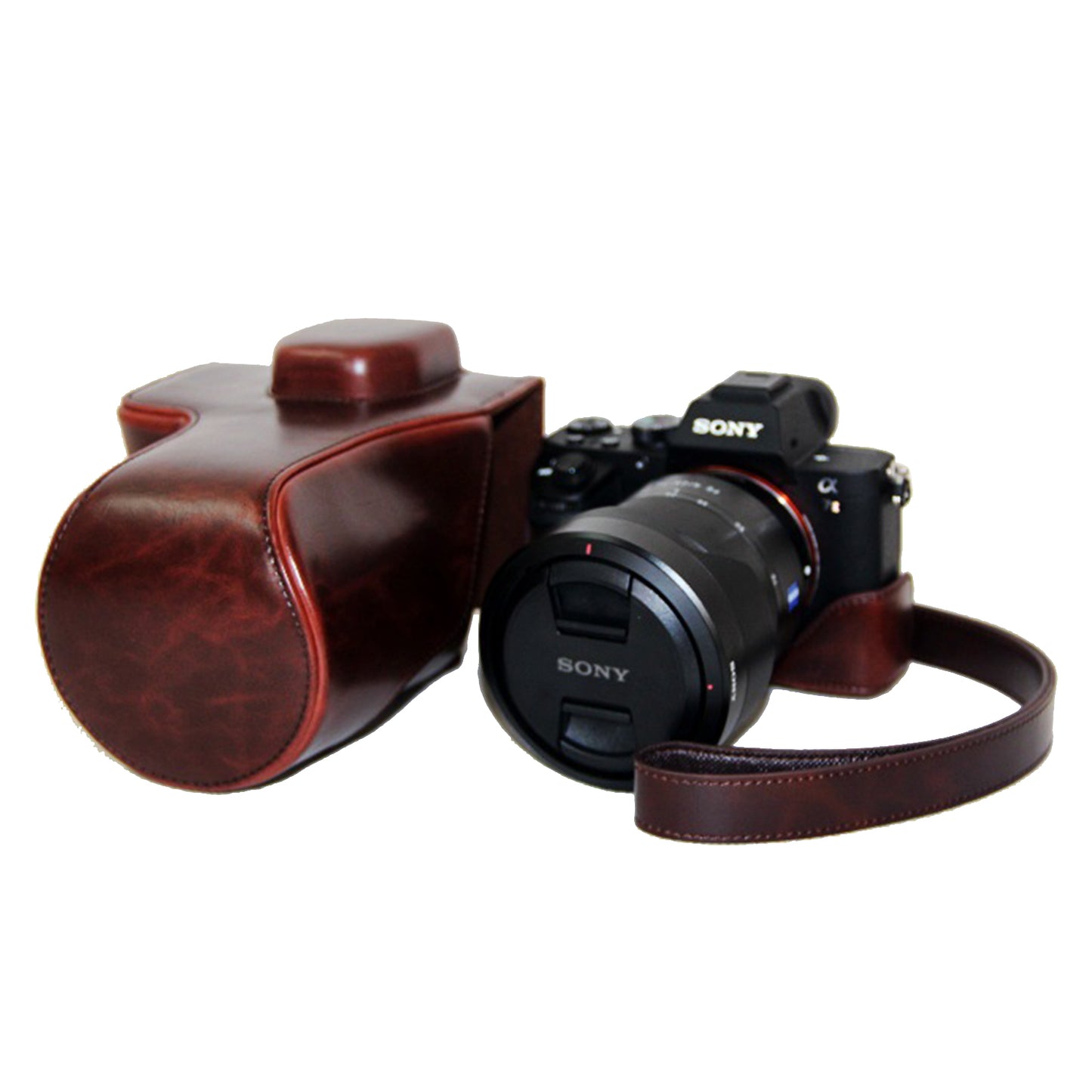PU Leather Camera Protective Bag with Shoulder Strap for Sony ILCE-7II/a7II/a7m2 - Coffee