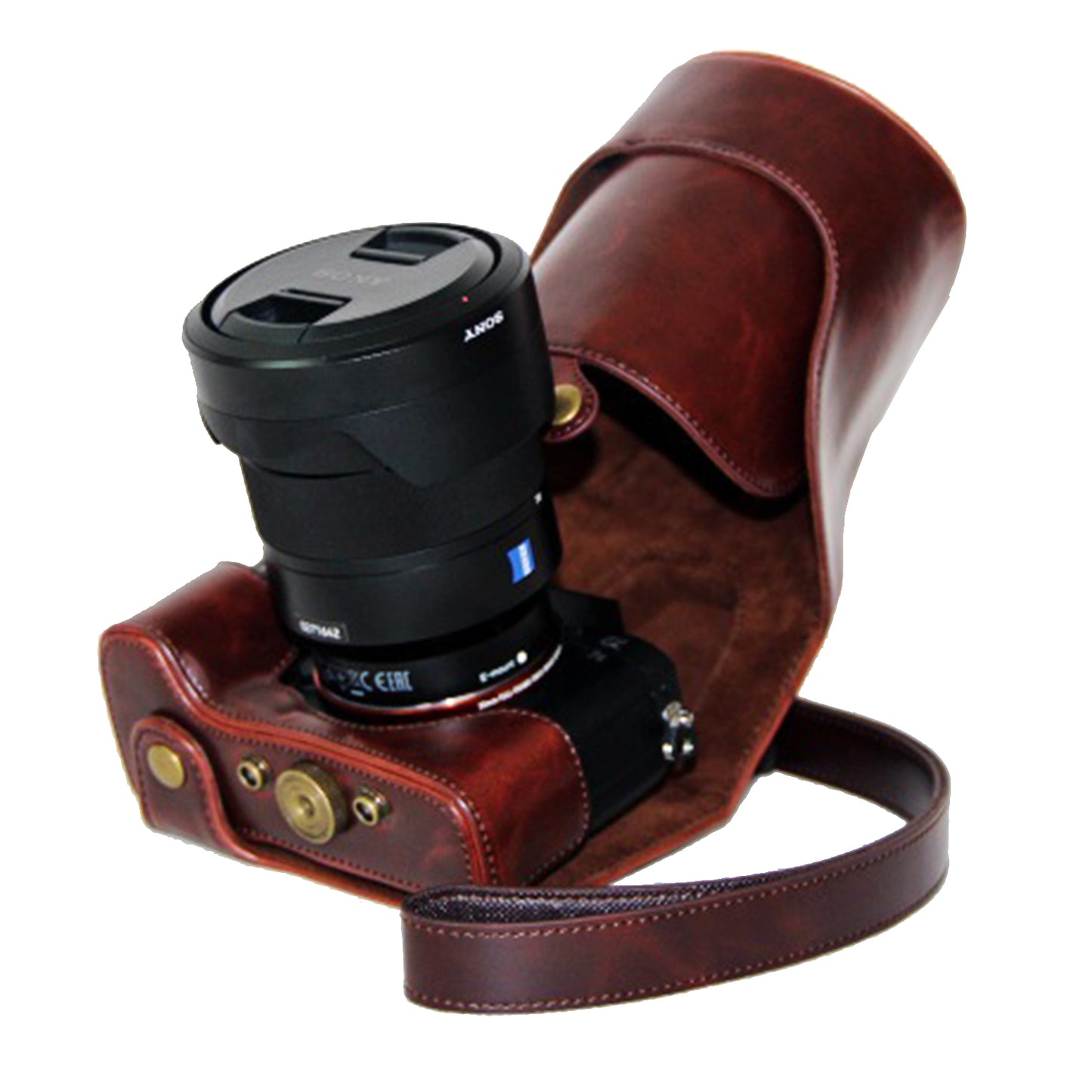 PU Leather Camera Protective Bag with Shoulder Strap for Sony ILCE-7II/a7II/a7m2 - Coffee