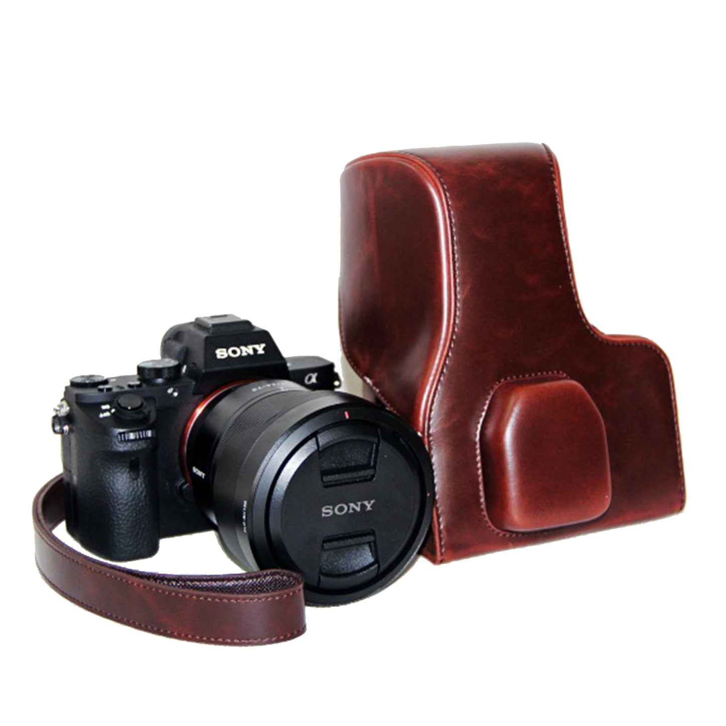 PU Leather Camera Protective Bag with Shoulder Strap for Sony ILCE-7II/a7II/a7m2 - Coffee