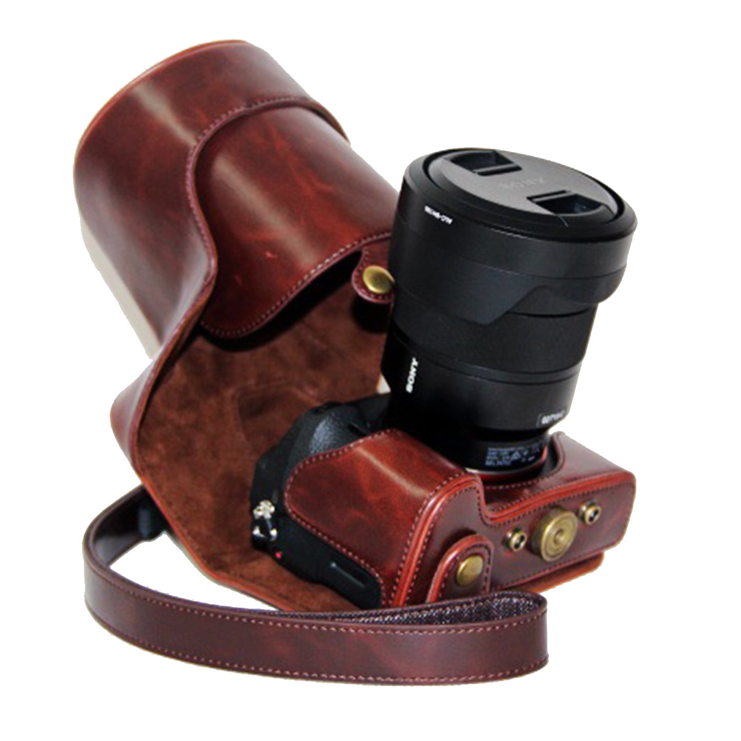 PU Leather Camera Protective Bag with Shoulder Strap for Sony ILCE-7II/a7II/a7m2 - Coffee