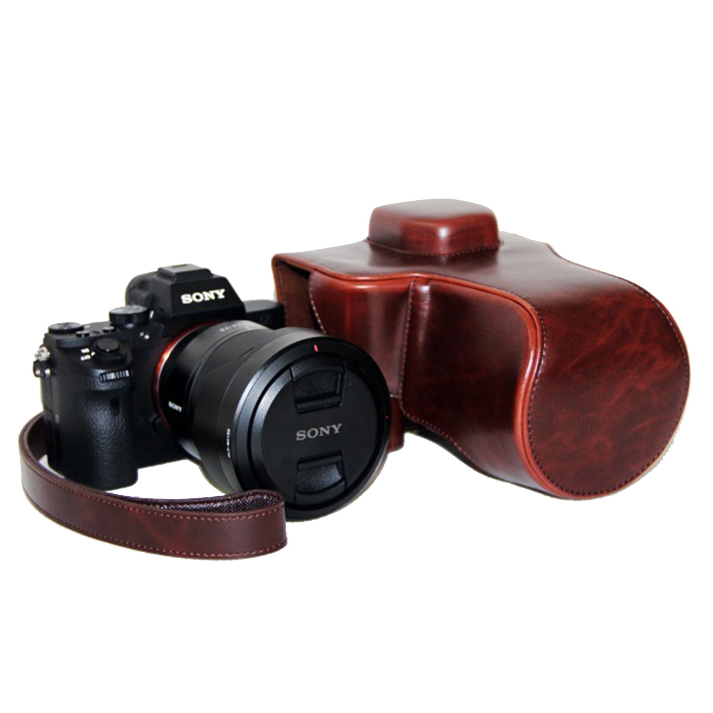 PU Leather Camera Protective Bag with Shoulder Strap for Sony ILCE-7II/a7II/a7m2 - Coffee