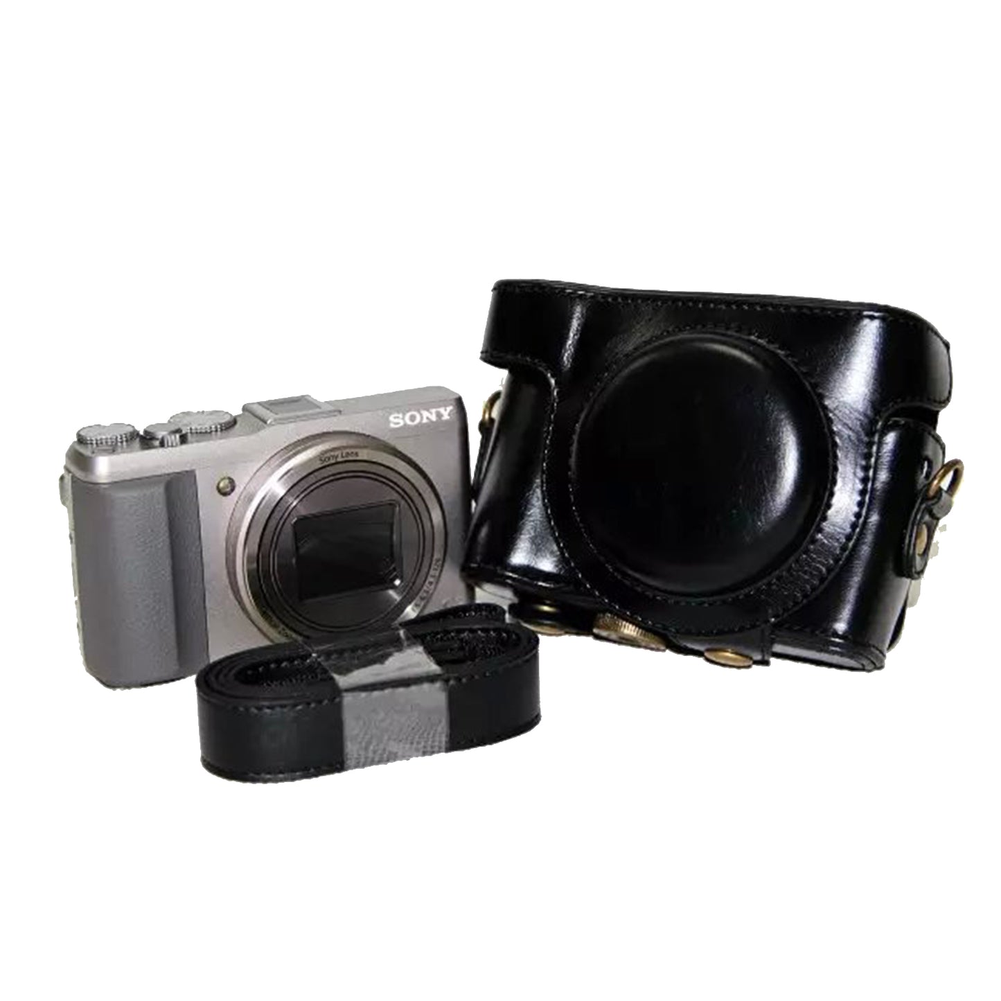 PU Leather Camera Protective Case Pouch with Shoulder Strap for Sony HX60/HX50/HX30 - Black