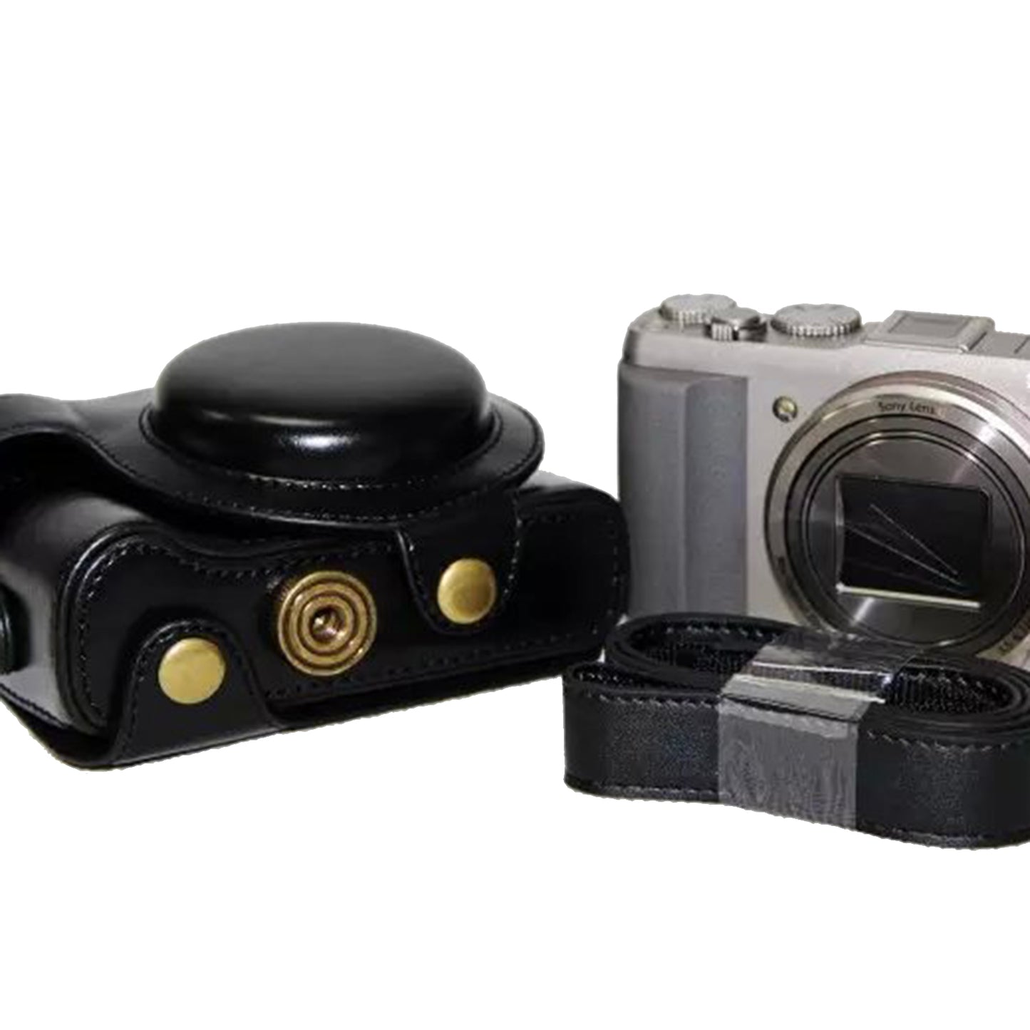 PU Leather Camera Protective Case Pouch with Shoulder Strap for Sony HX60/HX50/HX30 - Black