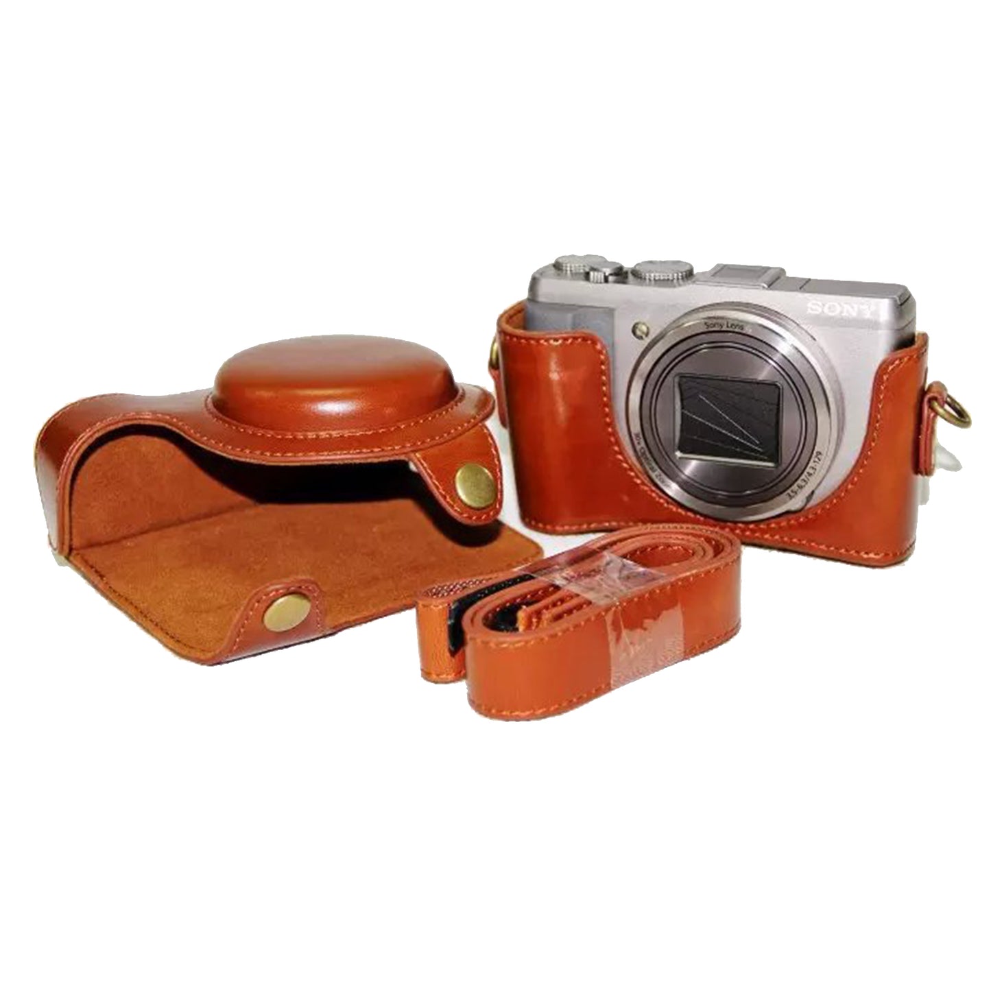 PU Leather Camera Protection Case Bag with Shoulder Strap for Sony HX60/HX50/HX30 - Brown