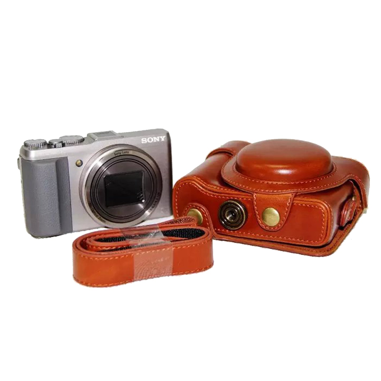 PU Leather Camera Protection Case Bag with Shoulder Strap for Sony HX60/HX50/HX30 - Brown