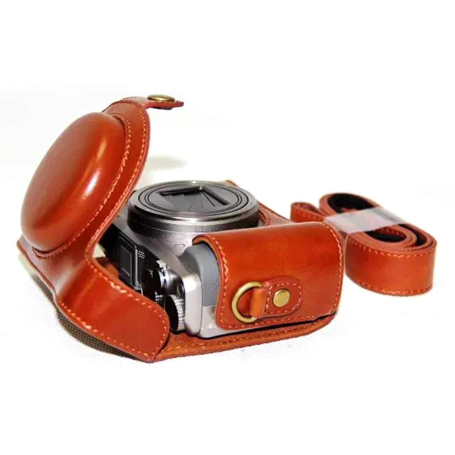 PU Leather Camera Protection Case Bag with Shoulder Strap for Sony HX60/HX50/HX30 - Brown