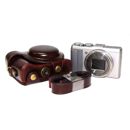 PU Leather Camera Protective Pouch + Shoulder Strap for Sony HX60/HX50/HX30 - Coffee