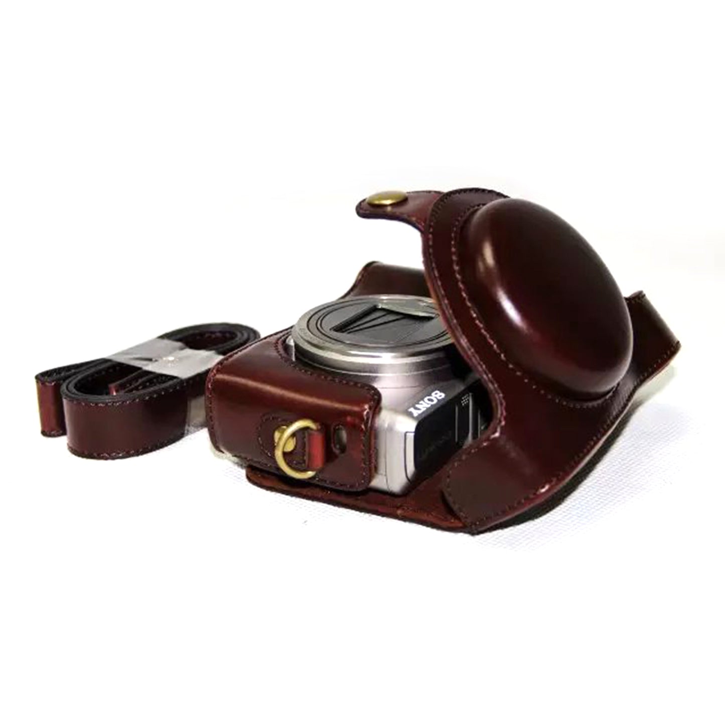 PU Leather Camera Protective Pouch + Shoulder Strap for Sony HX60/HX50/HX30 - Coffee