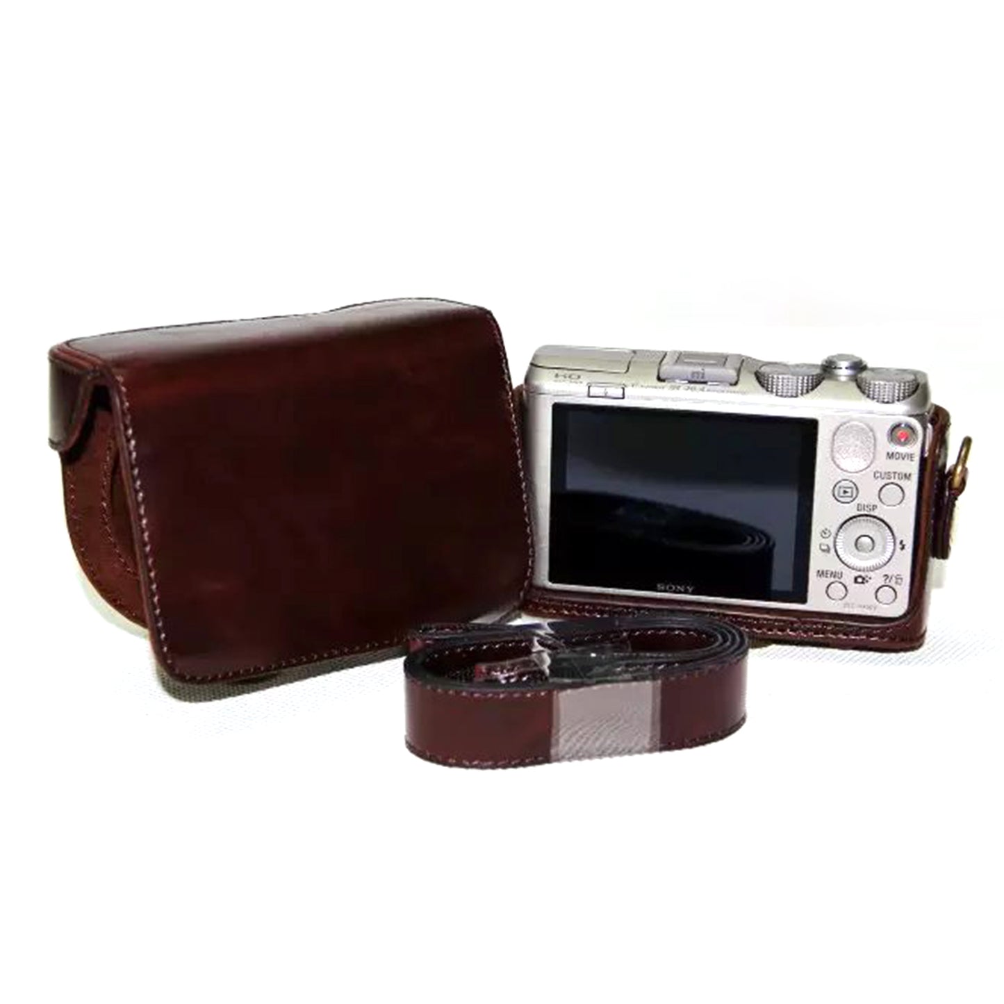 PU Leather Camera Protective Pouch + Shoulder Strap for Sony HX60/HX50/HX30 - Coffee