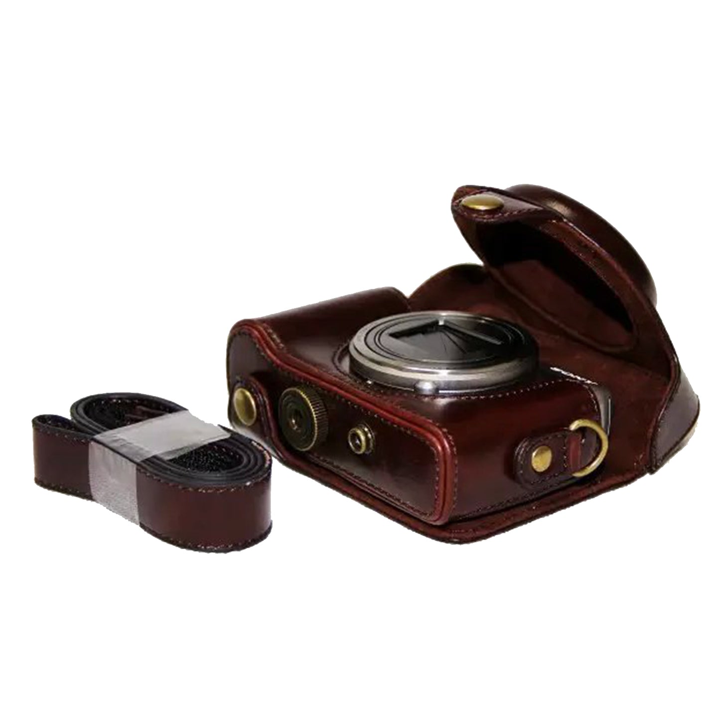 PU Leather Camera Protective Pouch + Shoulder Strap for Sony HX60/HX50/HX30 - Coffee