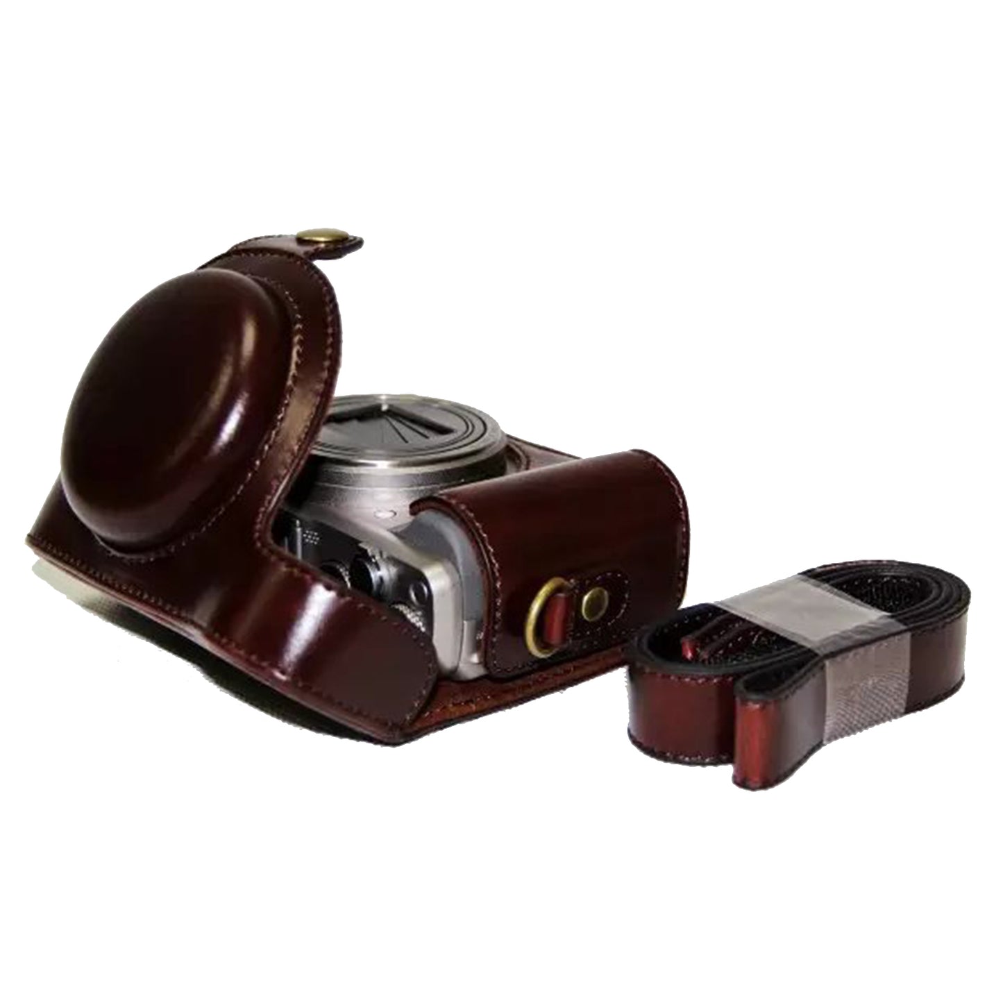 PU Leather Camera Protective Pouch + Shoulder Strap for Sony HX60/HX50/HX30 - Coffee