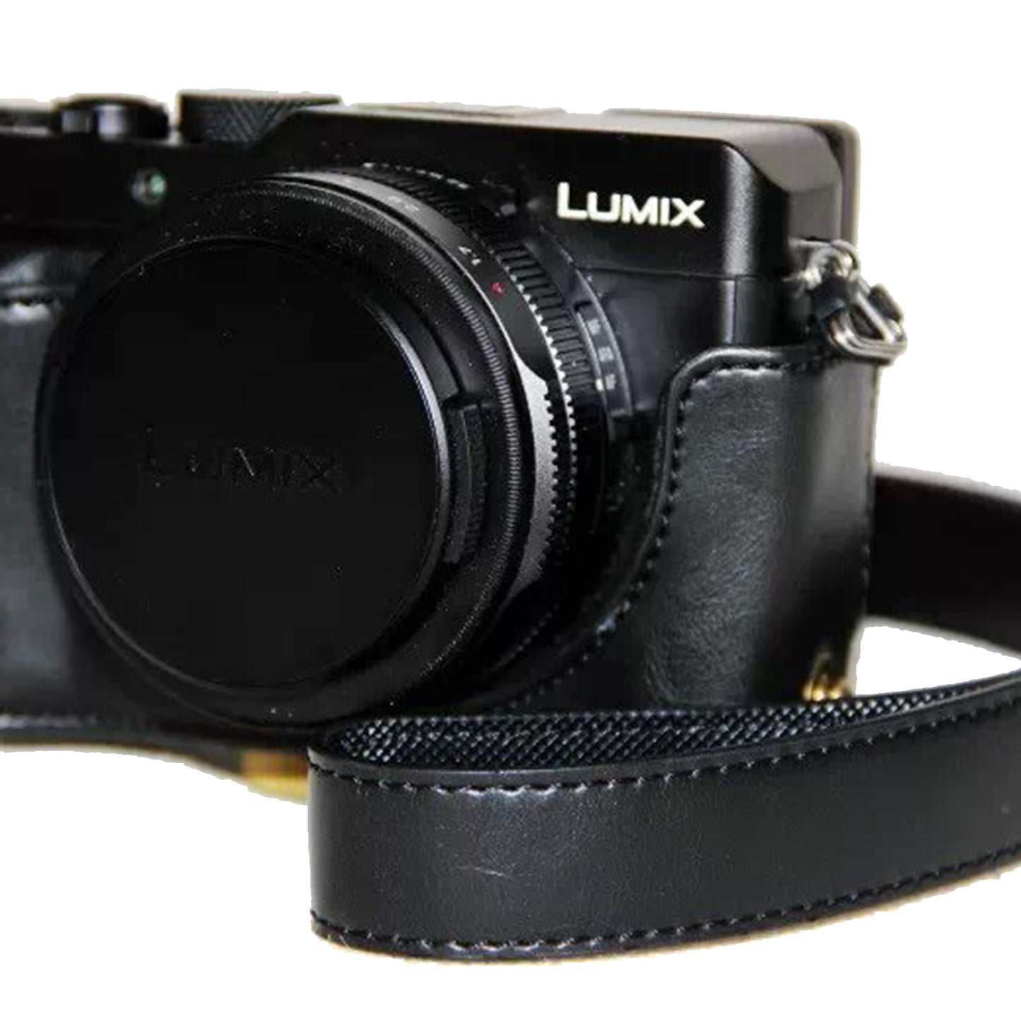 Protective Leather Camera Case Bag with Strap for Panasonic LX100 - Black