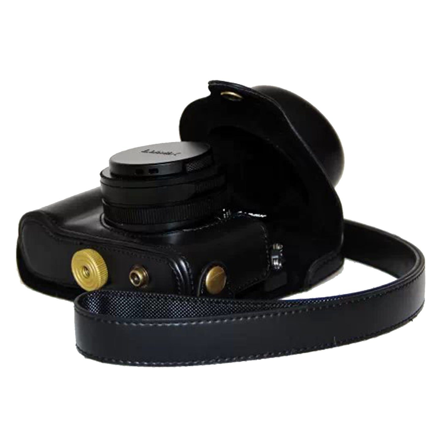 Protective Leather Camera Case Bag with Strap for Panasonic LX100 - Black