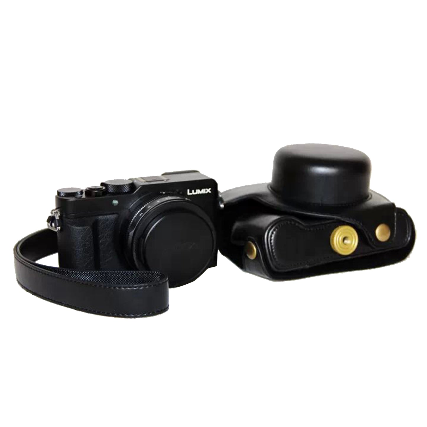 Protective Leather Camera Case Bag with Strap for Panasonic LX100 - Black