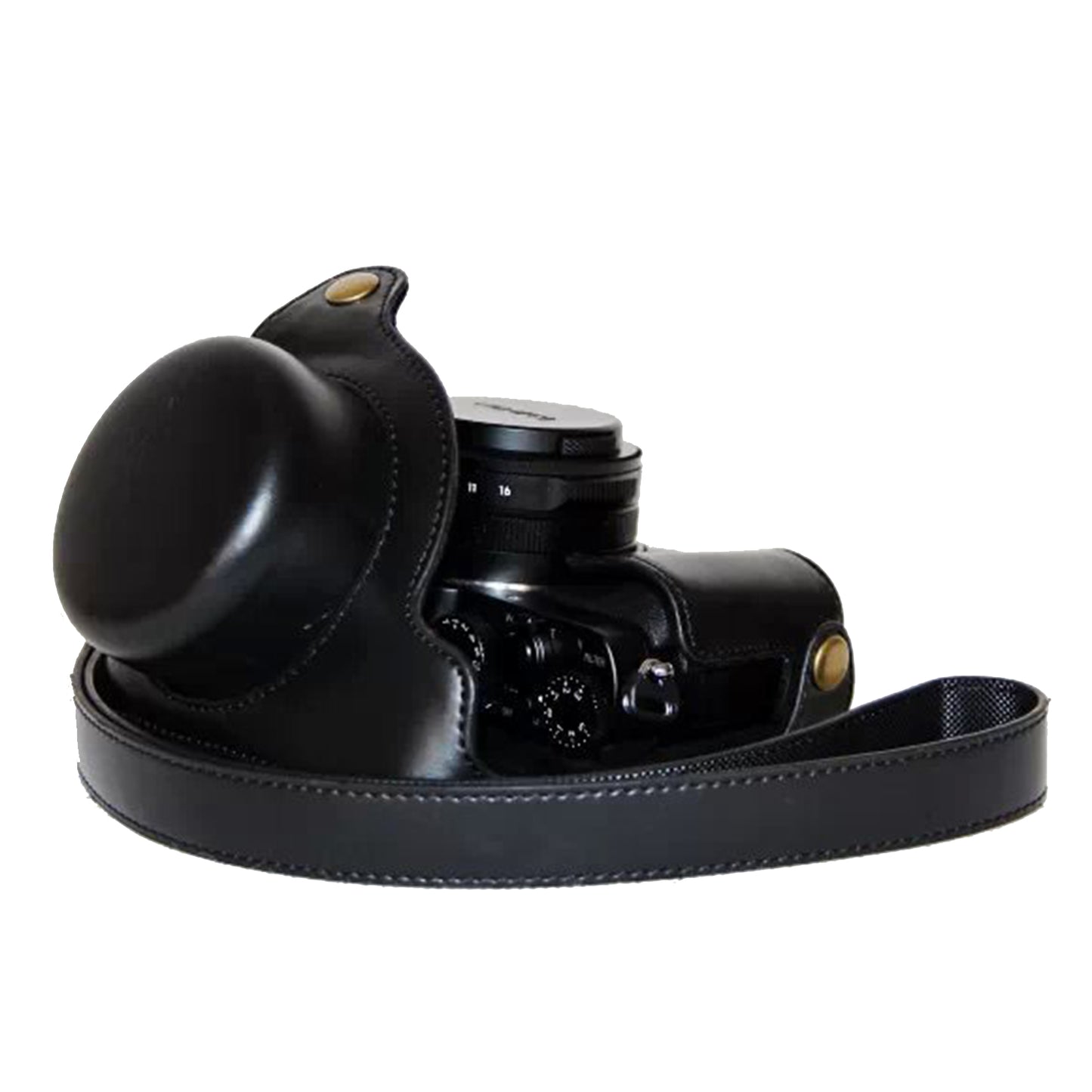 Protective Leather Camera Case Bag with Strap for Panasonic LX100 - Black