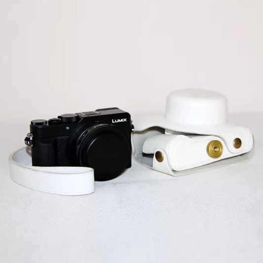 Protective Leather Camera Cover Bag with Strap for Panasonic LX100 - White