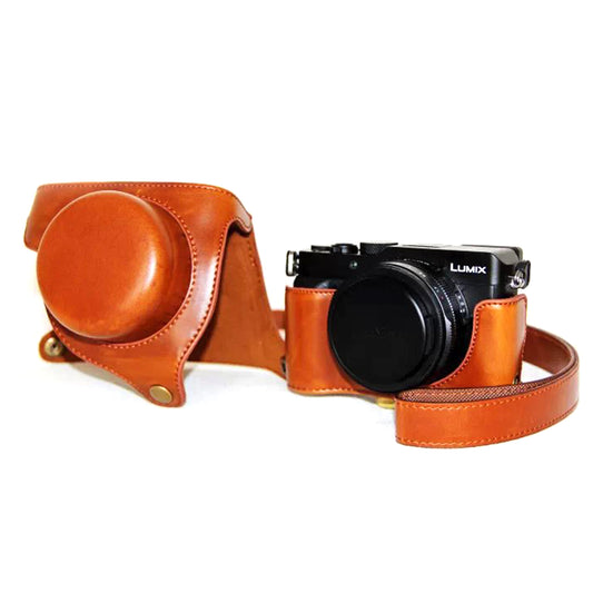 PU Leather Camera Bag Protective Cover with Strap for Panasonic LX100 - Brown