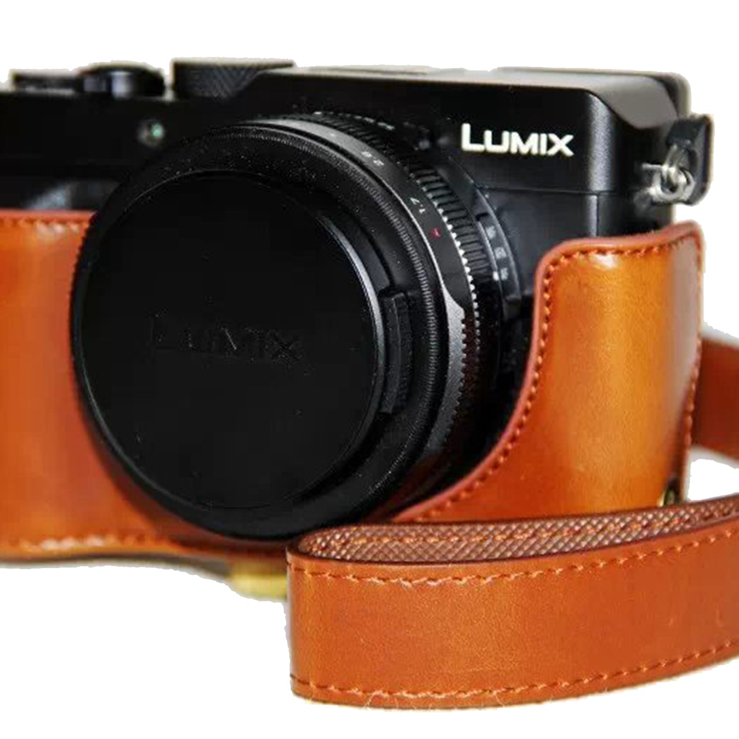 PU Leather Camera Bag Protective Cover with Strap for Panasonic LX100 - Brown