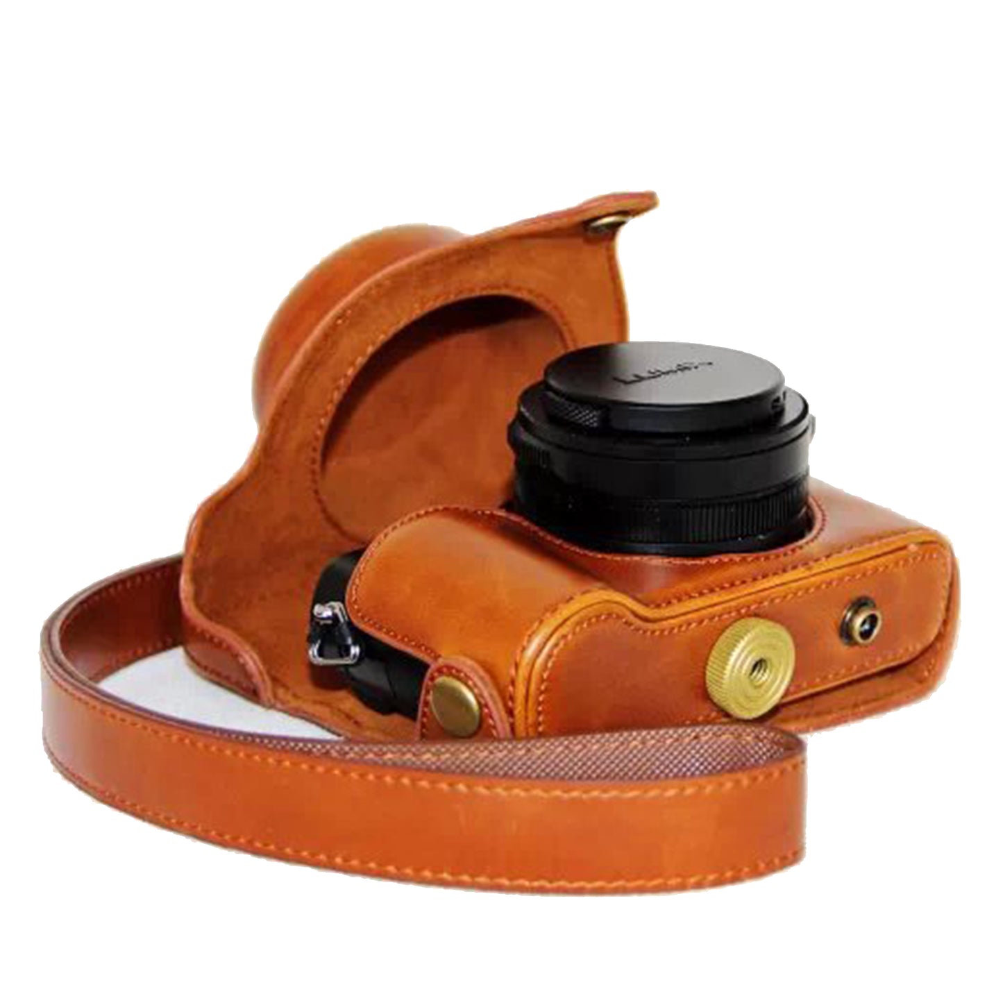 PU Leather Camera Bag Protective Cover with Strap for Panasonic LX100 - Brown